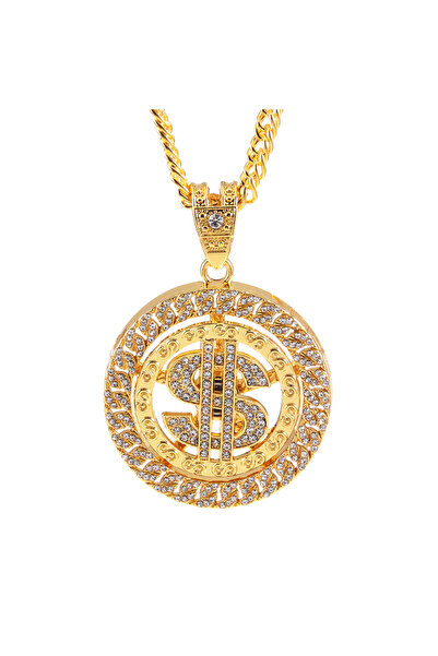 Choice قلادة N996 هيب هوب دوارة على شكل دولار أمريكي للرجال باللون الذهبي وال...