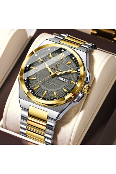 Choice8 896 Gold Grey Luxury Men's Wristwatch Stainless Steel Date Week Man Watch Waterproof Luminous Busin