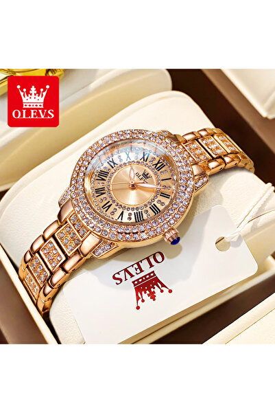 Choice20 LMM OLEVS 9943 Luxury All Diamond Original Quartz Watch for Women Elegant Rose Gold Stainless Steel