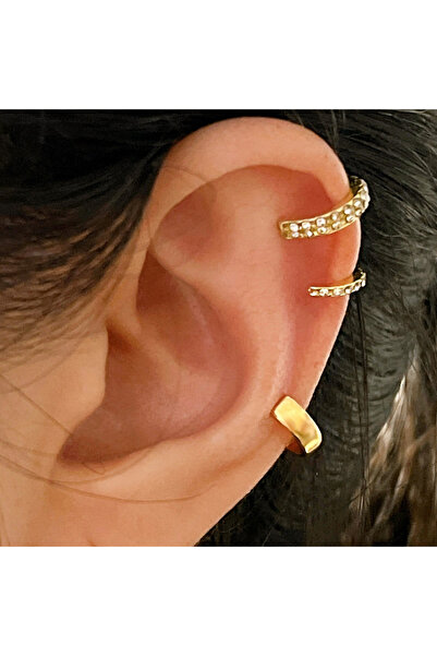 Choice 4 3 قطع أقراط أذن كريستالية بسيطة للنساء المراهقات باللون الذهبي والفضي مشبك غضروف مزيف غير مثقوب E.