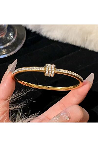 Choice ASL70325 سوار أنيق باللون الذهبي مرصع بأحجار الراين البراقة من الفولاذ...