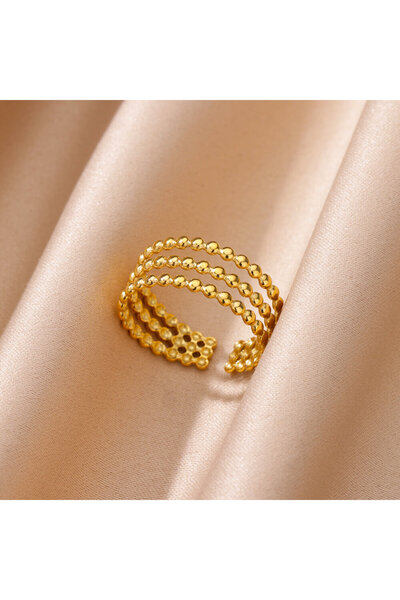 Choice خواتم JZ6326G قابلة للتغيير في الحجم بتصميم خرز من الفولاذ المقاوم للصدأ للنساء بلون ذهبي خاتم افتتاحي لحفلات الزفاف