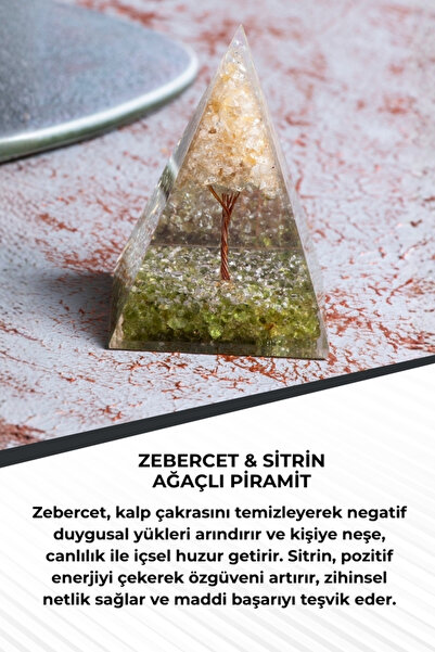 Saff Doğal Taş Zebercet & Sitrin Ağaçlı Piramit