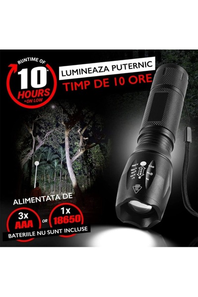 Boxely Vision Pro LED Flashlight, 1500 Lumens, Water Resistant, Adjustable Zoom, Black