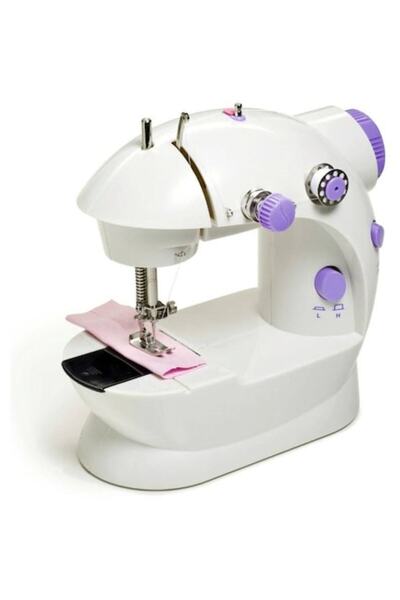 Boxely AG330A Mini Portable Sewing Machine with Pedal, 2 Speeds, Dual Power, LED (White/Purple)