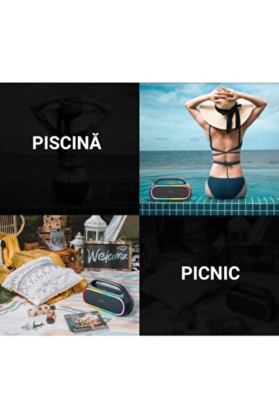 Boxely Portable Bluetooth Speaker 50W, Powerful Bass, RGB Lights, IPX6, 12H, FM, Type-C, 40x20x30 cm