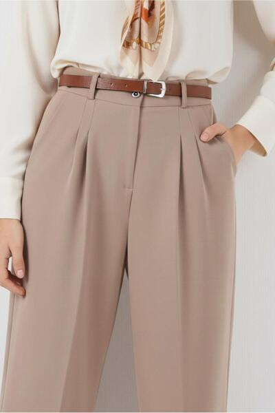 TRENDTESETTÜR Women's Beige (Stone) Belted P Palazzo Pants t 6966