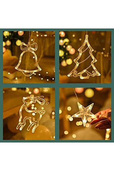 Generic Christmas Curtain Lights LED String Warm White Reindeer Bell Star Tree Window Decor Battery Operated