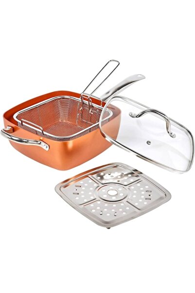 Boxely Tigaie pătrată multifuncțională cu capac, înveliș de cupru, tavă pentr...