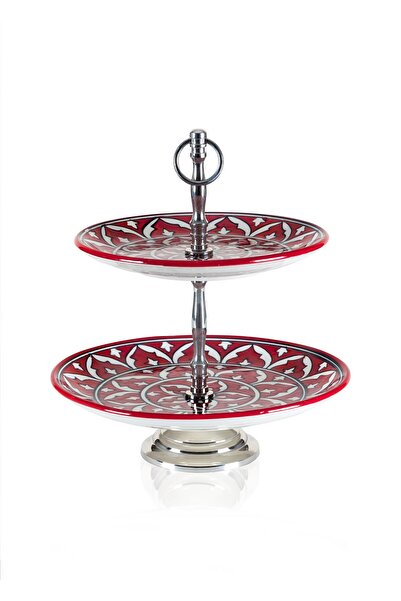 RİVO HOME DECOR The Mia Corallo Red 2-Piece Presentation Set - Cake Stand and Snack Plate