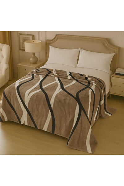 OEM Cocolino blanket 200x230 beige brown with abstract pattern, fluffy for do...