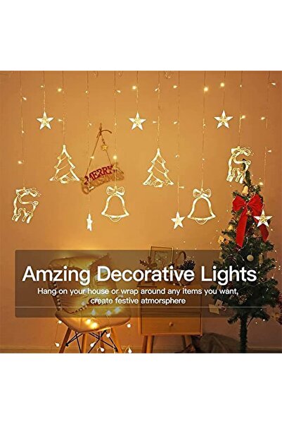 Generic Christmas Curtain Lights LED String Warm White Reindeer Bell Star Tree Window Decor Battery Operated