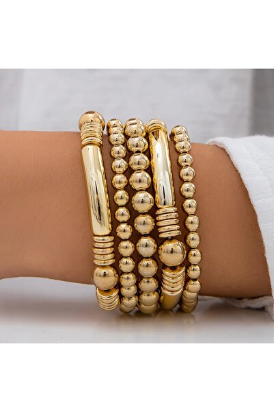 Choice gold color 5Pcs/Set Punk Vintage Gold Color Round Beads Bracelets for ...