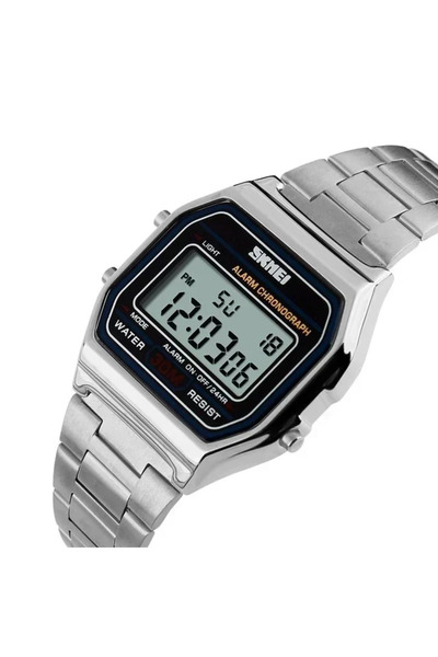 Skmei silver 1123 Digital Sports Watch for Men Luxury Stainless Steel Electron Waterproof Mens Wristwatc.