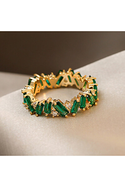Choice 7 Q490 Huitan Chic Green CZ Finger Ring for Female Gold Color Luxury Temperament Women Accessory Dai