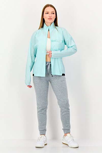 adidas Women Sportswear Fit Long Sleeve Outdoor Windbreaker Jacket, Light Turquoise