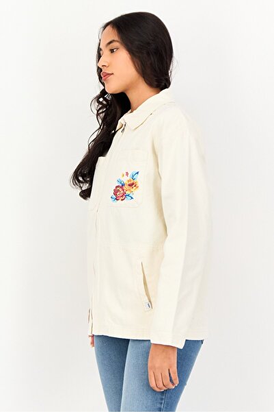 Vans Women Floral Pattern Denim Jacket, Cream