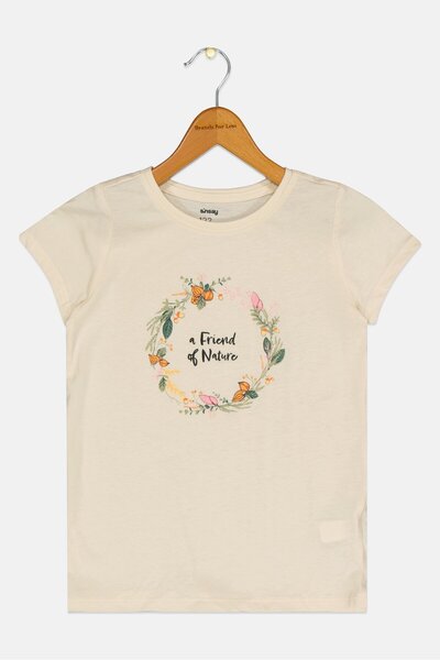 Sinsay Kids Girl Short Sleeve Graphic T Shirt, Beige