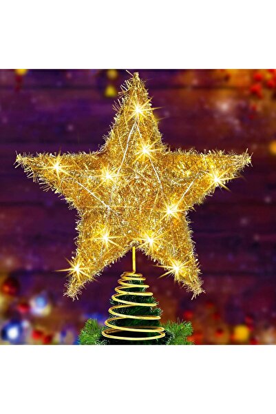 Generic Christmas Hollow Gold Star Tree Topper with Lights (style2)