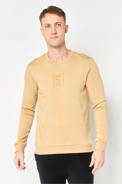Puma Men Sportswear Fit Long Sleeve Outdoor Sweatshirt, Dark Beige