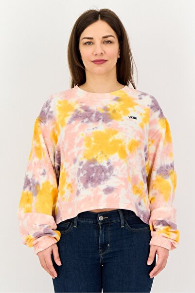 Vans Women Crew Neck Long Sleeve Tie Dye Crop Sweatshirt, Multicolor