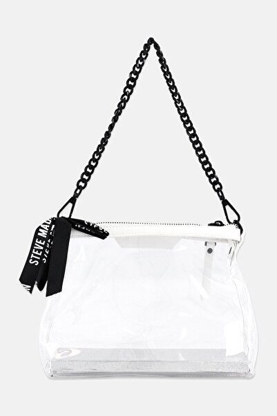 Steve Madden Women Brand Logo Satchel Bag With Card Wallet, White