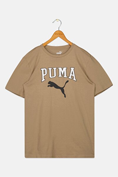 Puma تي شيرت خارجي بأكمام قصيرة للأولاد الصغار، زيتوني باهت
