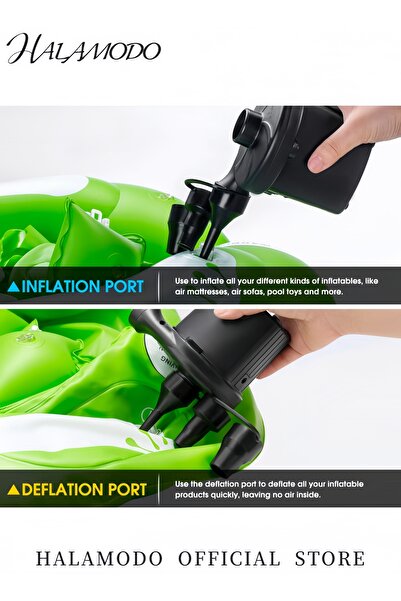 HALAMODO Electric Air Pump for Inflatables Quick-Fill Inflator and Deflator with 3 Nozzles Portable Pump