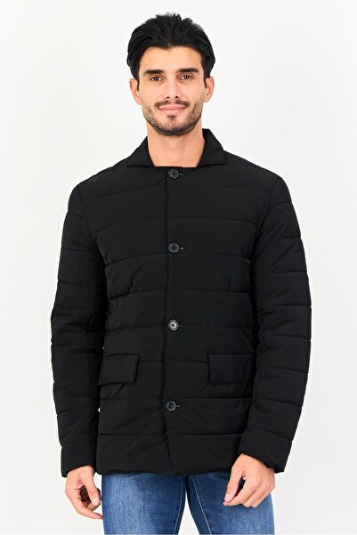 CELIO Men Quilted Long Sleeve Puffer Jacket, Black