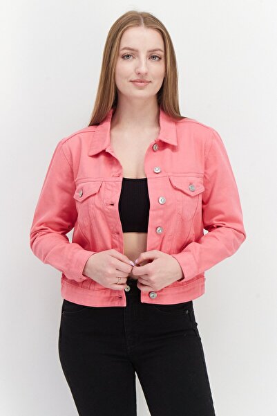 French Connection سترة جينز سادة للنساء، لون كركديه