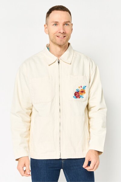 Vans Men Embroidered Jacket Shirt, Off White