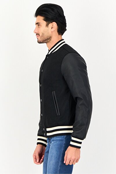 CELIO Men Plain Bomber Jacket, Black