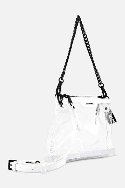 Steve Madden Women Brand Logo Satchel Bag With Card Wallet, White