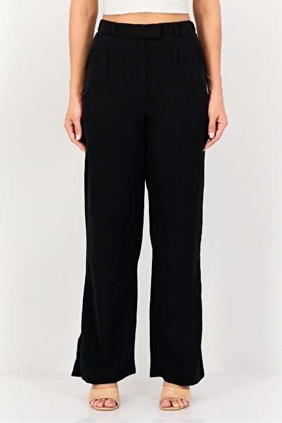 Bianco Lucci Women Plain Wide Leg Pants, Black