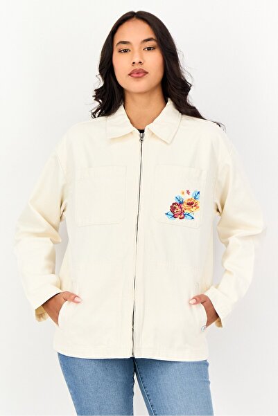 Vans Women Floral Pattern Denim Jacket, Cream