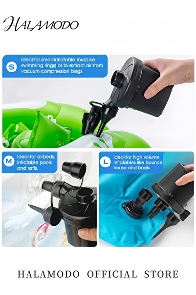 HALAMODO Electric Air Pump for Inflatables Quick-Fill Inflator and Deflator with 3 Nozzles Portable Pump