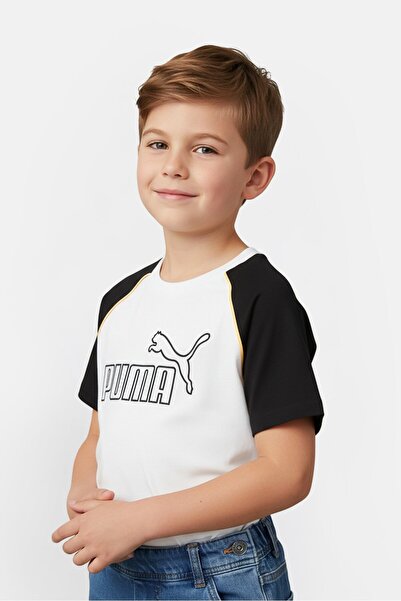 Puma تي شيرت خارجي بأكمام قصيرة للأولاد الصغار، أبيض