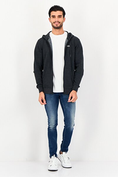 Vans Men Drawstring Embroidered Logo Long Sleeve Full Zip Hoodie, Dark Grey