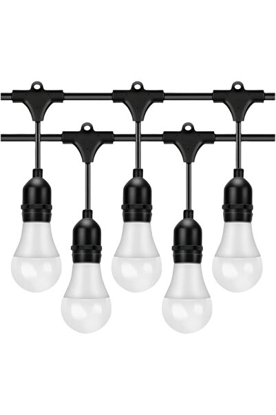 Yuwell سلسلة مصابيح LED خارجية مقاومة للماء IP65 من YU WELL مزودة بحامل E27 بطول 10 أمتار مع 20 لمبة (9 وات أبيض بارد)