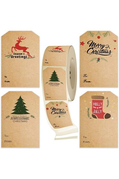 Generic 300 Pcs Christmas Gift Tag Stickers Self Adhesive Roll Holiday Present Labels Name To From Writing
