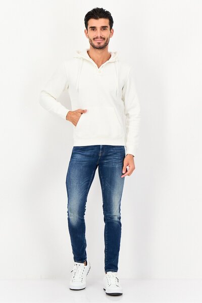 CELIO Men Plain Long Sleeve Hoodies, Off White