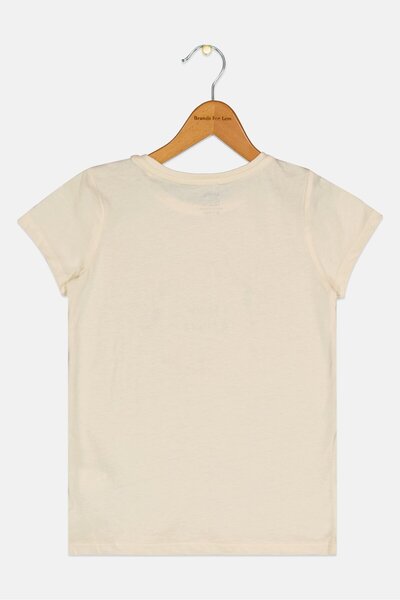 Sinsay Kids Girl Short Sleeve Graphic T Shirt, Beige