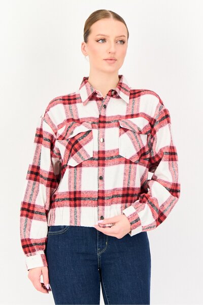 Poof Girl قميص نسائي قصير منقوش، متعدد الألوان