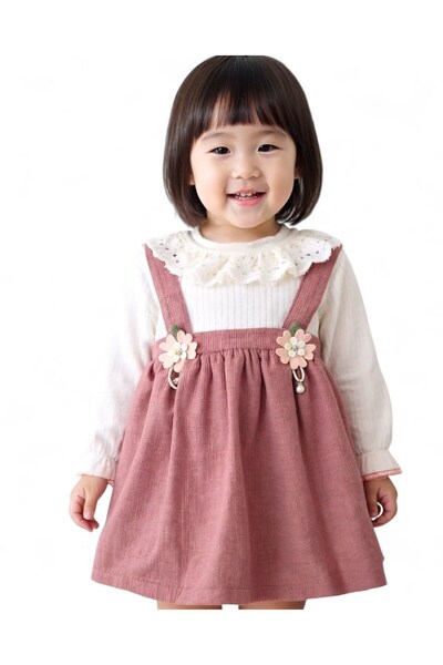 VOY KİDS Kız Bebek Fitilli Dokulu Mevsimlik Dantel Detaylı Doğum Günü Elbisesi