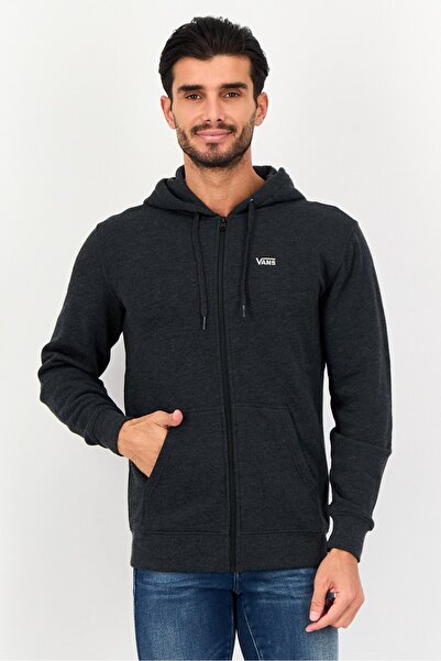 Vans Men Drawstring Embroidered Logo Long Sleeve Full Zip Hoodie, Dark Grey