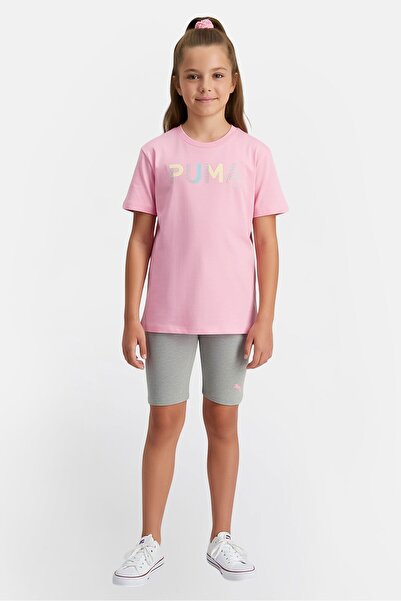 Puma Kids Girl 2 Pcs Sportswear Fit Short Sleeve Top And Bottom Outdoor Set, Multicolor