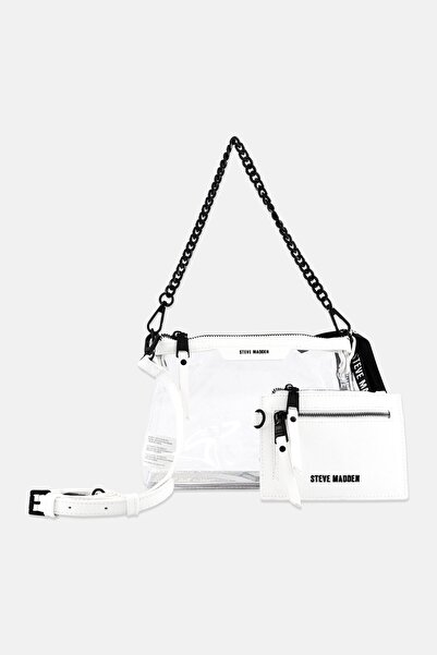 Steve Madden Women Brand Logo Satchel Bag With Card Wallet, White