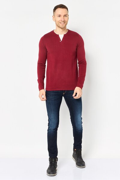 CELIO Men Crew Neck Heather Sweater, Maroon