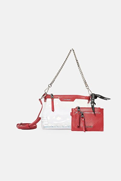 Steve Madden Women Brand Logo Satchel Bag With Card Wallet, Red