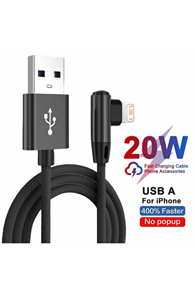Choice كابل USB للشحن السريع بزاوية قائمة أسود بطول 2 متر لهاتف iPhone 11 12 ...